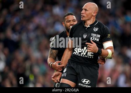 Sergio Parisse, de Toulon, fête sa deuxième épreuve lors de la finale de la coupe du défi ECPR au stade Aviva de Dublin, en Irlande. Date de la photo: Vendredi 19 mai 2023. Banque D'Images