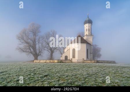 St. Andreas en novembre matin brume, mise, Polling, haute-Bavière, Bavière, Allemagne Banque D'Images