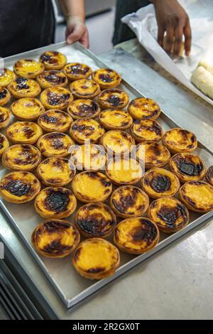 La fabrication de Pasteis de Nata, tartes portugaises à la crème anglaise Banque D'Images