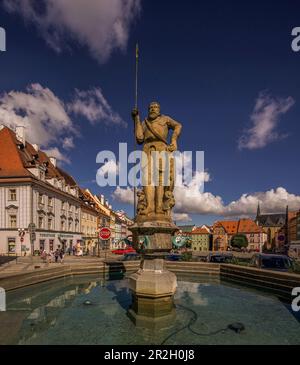 Fontaine Roland à la place du marché d'Eger (Chebb), région de Karlovy Vary, Bohême de l'Ouest, République tchèque Banque D'Images