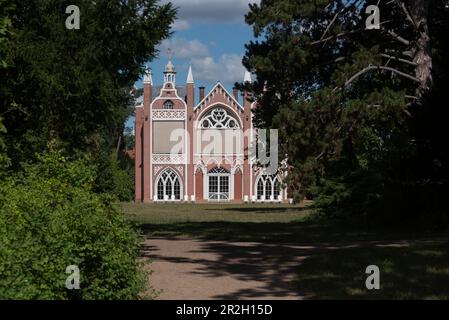 Maison gothique, Parc Wörlitzer, Dessau-Wörlitz Garden Realm, patrimoine mondial de l'UNESCO, Wörlitz, Saxe-Anhalt, Allemagne Banque D'Images