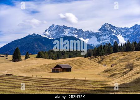 Le pittoresque Buckelwiesen près de Mittenwald au début du printemps, Krün, Bavière, Allemagne Banque D'Images