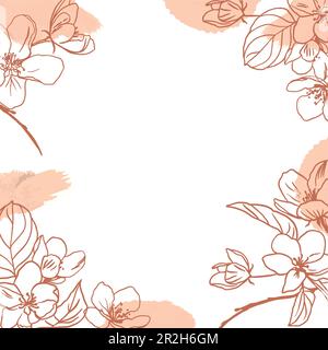 Arrière-plan vectoriel avec fleurs et feuilles de pommier, traits de pinceau. Illustration graphique comme modèle pour cartes de vœux, bannières, prospectus, mariage i Illustration de Vecteur