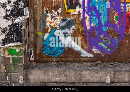 Peinture de rue sur un mur près d'Alexanderplatz, Berlin, Allemagne Banque D'Images