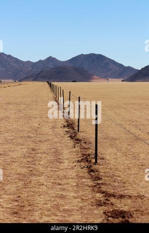 Namibie; Sud de la Namibie; région de Hardap; désert du Namib; clôture électrique et démarcation d'une ferme Banque D'Images