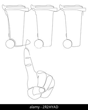 Une main continue avec poubelle. Concept de vecteur d'illustration à trait fin. Dessin de contour idées créatives. Illustration de Vecteur