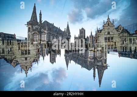 Double exposition du centre ville de Gand, Belgique. Banque D'Images