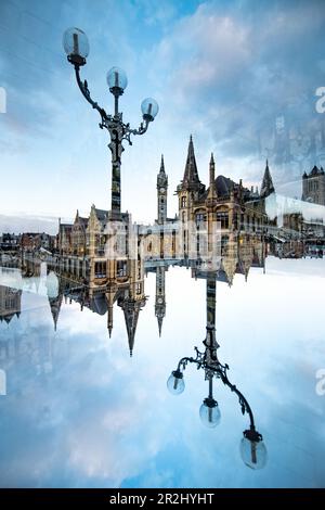 Double exposition du centre ville de Gand, Belgique. Banque D'Images