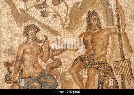 Mosaïque romaine de Polyphemus et Galatea, salle de mosaïques, Alcázar de los Reyes Cristianos à Cordoue, Andalousie, Espagne Banque D'Images