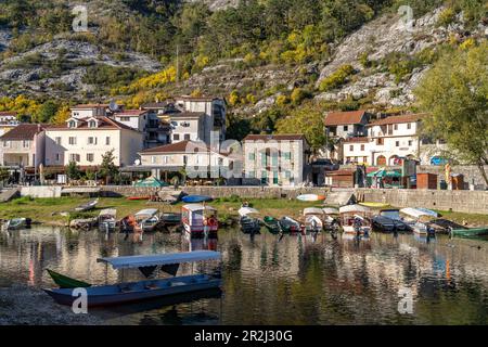 Bateaux d'excursion sur le fleuve Crnojevic à Rijeka Crnojevica, Monténégro, Europe Banque D'Images