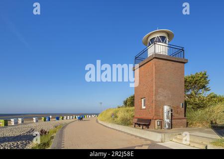 Phare d'Olhörn sur la plage, Wyk, île de Foehr, Schleswig-Holstein, Allemagne Banque D'Images