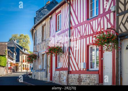 Maisons historiques dans le centre du village du Breuil-en-Auge, Calvados, Normandie, France Banque D'Images