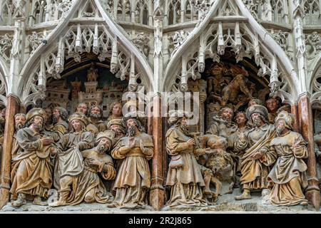 Sculpture en bois dans la cathédrale notre Dame d'Amiens, Amiens, France Banque D'Images