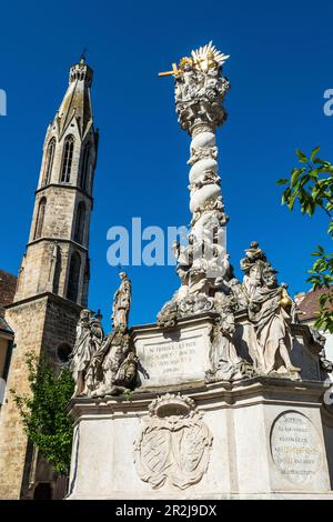 Église de chèvre et colonne de la Sainte Trinité sur la place principale de Sopron, Hongrie Banque D'Images