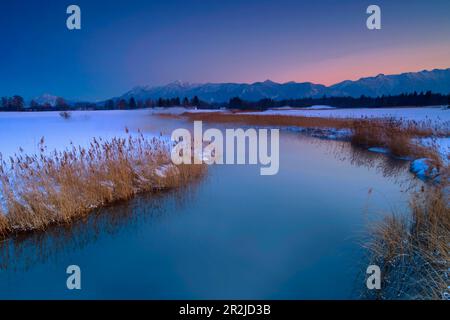 Vue sur les Murnauer Moos dans le "pays des Blaues" près de Murnau. Banque D'Images