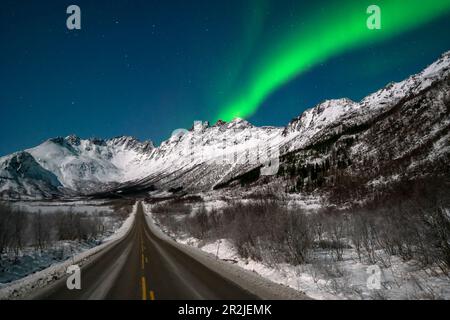 Aurora Borealis sur les montagnes Lofoten, Norvège. Banque D'Images