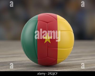 Volley-ball drapeau camerounais sur parquet. 3d illustration. Banque D'Images