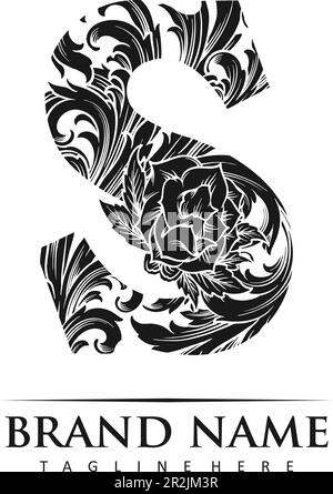 Classique monogramme lettre capitale s fleuron ornement gravé noir et blanc illustrations vectorielles pour votre travail logo, t-shirt de marchandise, autocollants Illustration de Vecteur