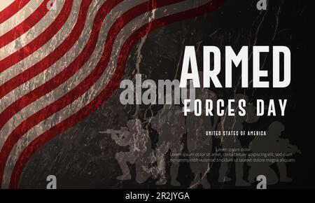 Journée des forces armées aux États-Unis d'Amérique avec le concept de célébration du drapeau. Affiche, bannière Web et illustration vectorielle de la conception du modèle. Illustration de Vecteur