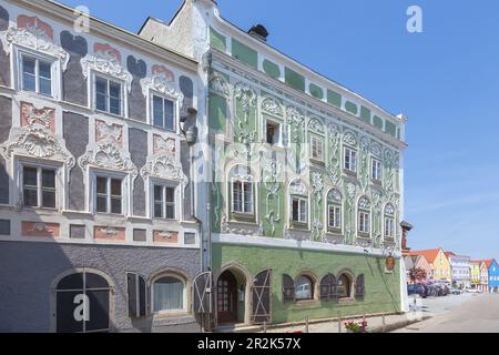 Obernberg, Schiffsmeisterhaus et Wörndlehaus avec vue sur la place du marché Banque D'Images