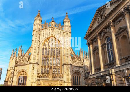 Abbaye de Bath et bains romains, Bath, Somerset, Royaume-Uni Banque D'Images