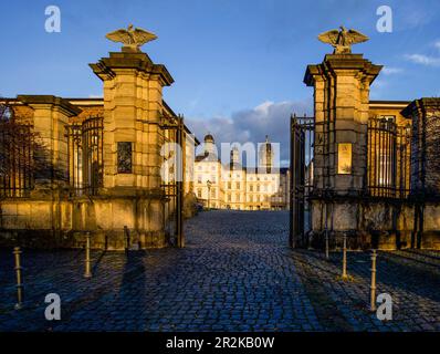 Portail du château de Bensberg, Bergisch Gladbach, Bergisches pays, Rhénanie-du-Nord-Westphalie, Allemagne Banque D'Images