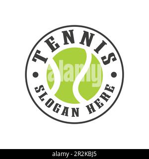 Tennis Sport logo du club de tennis, timbre vert, badge, emblème du club de tennis sur fond blanc. Illustration de Vecteur