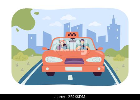 Chauffeur de taxi qui prend le passager jusqu'à destination Illustration de Vecteur