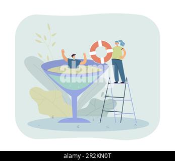 Homme noyant dans un cocktail d'alcool Illustration de Vecteur