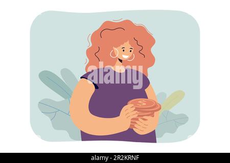 Femme tenant une pile de pièces d'or Illustration de Vecteur