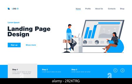 Homme et femme discutant des statistiques sur les bénéfices Illustration de Vecteur