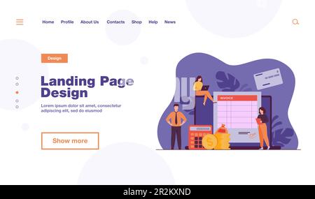 Des personnes minuscules préparent la facture sur ordinateur Illustration de Vecteur