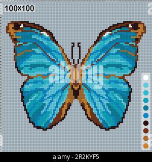 Papillon bleu, schéma pour le tricot ou le point de croix Illustration de Vecteur