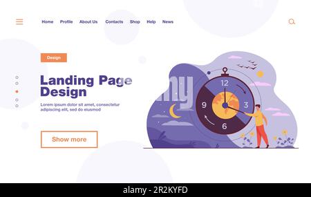 Homme déplaçant les flèches de l'horloge et gérant l'heure Illustration de Vecteur