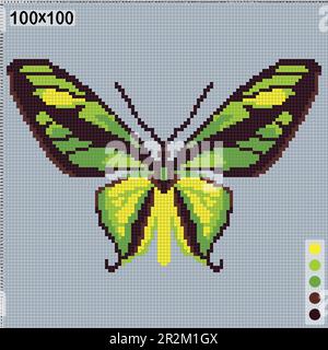 Papillon noir-jaune-vert, motif pour le point de croix ou le tricot Illustration de Vecteur