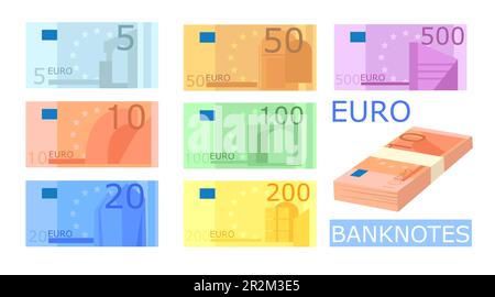 Jeu d'illustrations vectorielles de billets en euros colorés Illustration de Vecteur