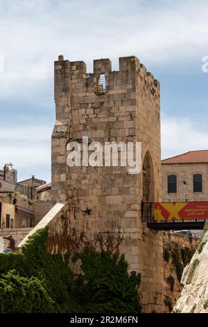 Tour de David à Jérusalem, Israël. La Tour de David est une ancienne citadelle située près de l'entrée de la porte Jaffa dans la vieille ville de Jérusalem. Avril Banque D'Images