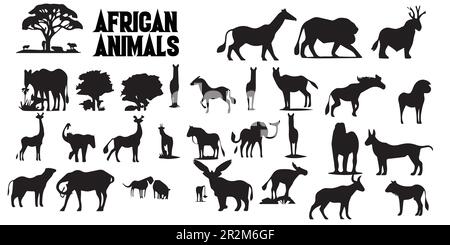 Une collection de vecteurs de silhouette d'animaux africains. Illustration de Vecteur