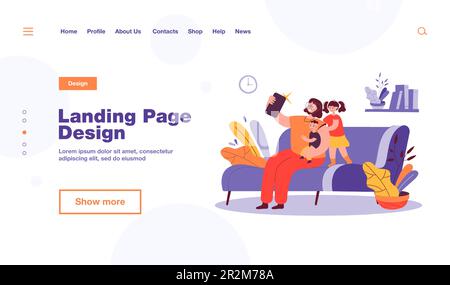 Mère souriante prenant le selfie avec des enfants au téléphone Illustration de Vecteur