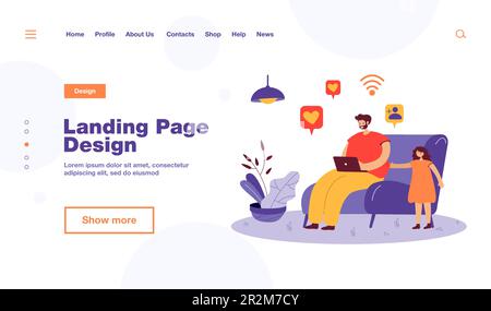 Père surfant sur Internet et ignorant fille Illustration de Vecteur