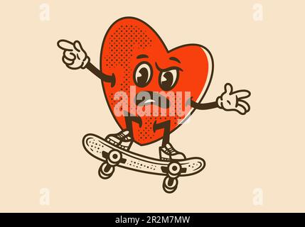 Motif mascotte vintage de saut de coeur de planche à roulettes Illustration de Vecteur