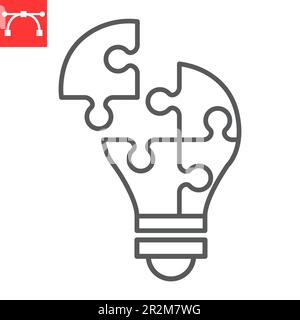 Icône de ligne de pièce de puzzle ampoule, solution et affaires, résolution de problèmes icône de vecteur, graphiques de vecteur, signe de contour modifiable de trait, eps 10. Illustration de Vecteur