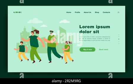 Un couple familial avec des enfants qui font du jogging dans le parc de la ville Illustration de Vecteur