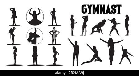 Un ensemble de silhouettes de vecteur gymnasts. Illustration de Vecteur