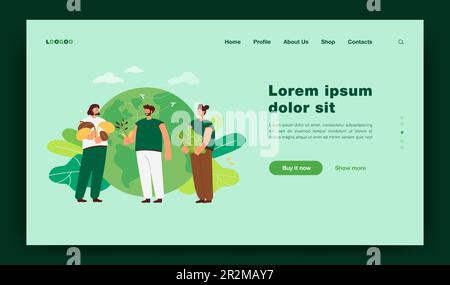 Des personnes minuscules se tenant près de la Terre globe illustration du vecteur plat Illustration de Vecteur