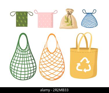 Jeu d'illustrations vectorielles plates de sacs à filet éco Illustration de Vecteur