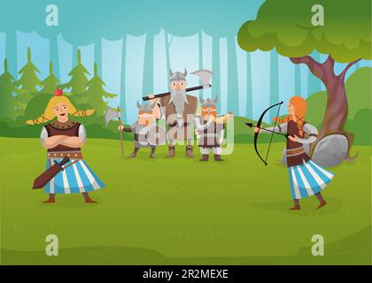 Famille de Vikings formation dans la nature Illustration de Vecteur