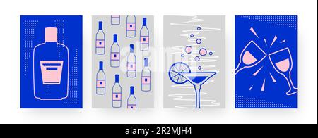 Ensemble d'affiches d'art contemporain avec bouteilles d'alcool Illustration de Vecteur