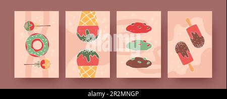 Ensemble d'affiches contemporaines, glaces et biscuits Illustration de Vecteur