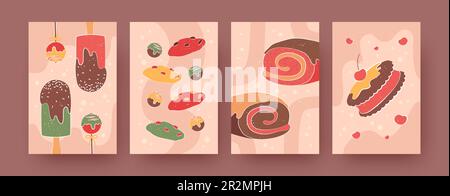 Ensemble d'affiches contemporaines avec glaces et biscuits Illustration de Vecteur